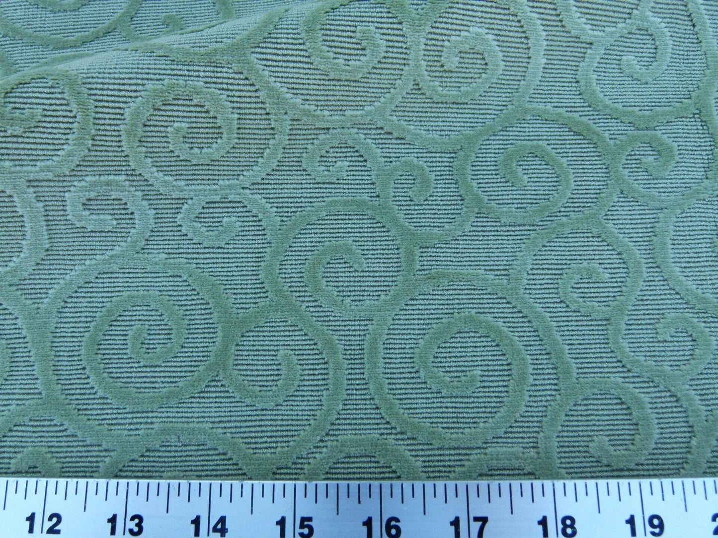 Scalamandre Arabesque Velvet Mint  Cut Velvet Flowy Fiddlehead Fern Scroll Green Cotton MSRP USD 240/yd