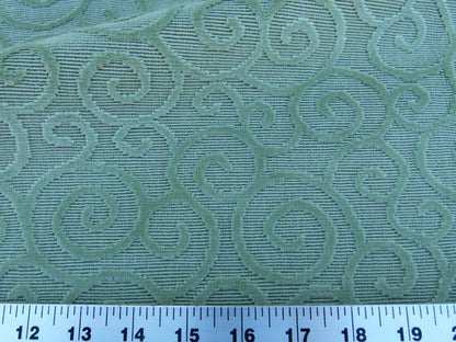 Scalamandre Arabesque Velvet Mint  Cut Velvet Flowy Fiddlehead Fern Scroll Green Cotton MSRP USD 240/yd