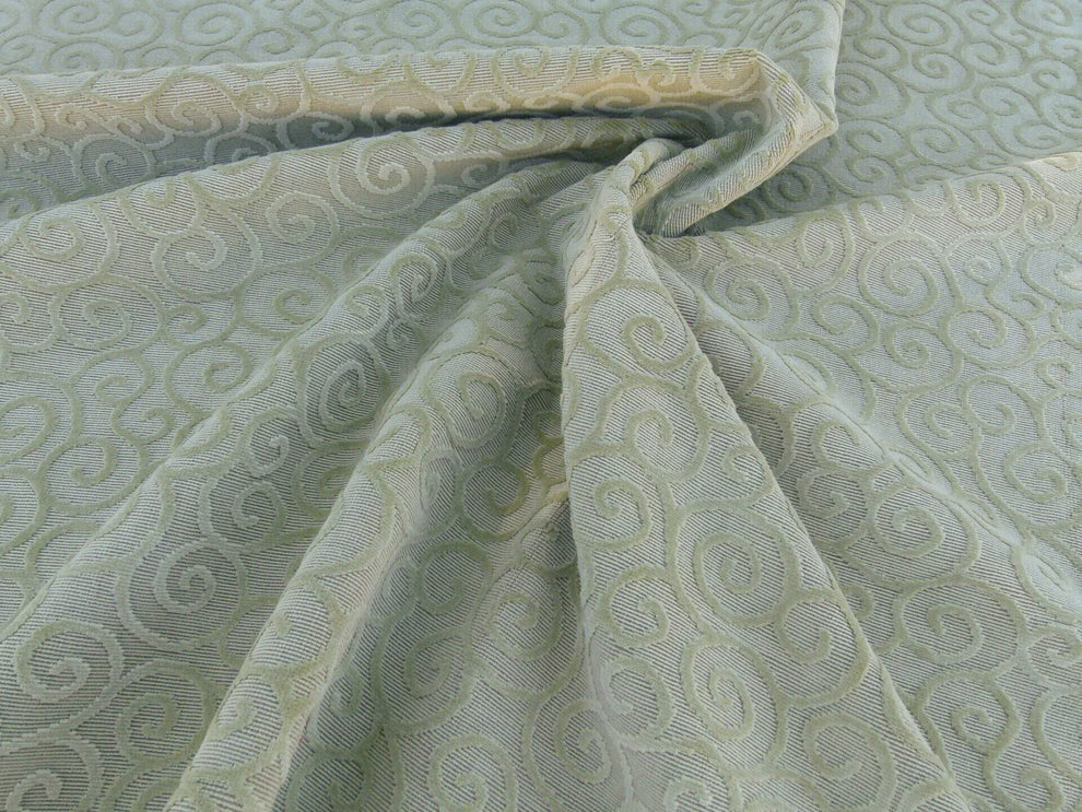 Scalamandre Arabesque Velvet Mint  Cut Velvet Flowy Fiddlehead Fern Scroll Green Cotton Heavy By The Yard - MSRP USD 240/yd