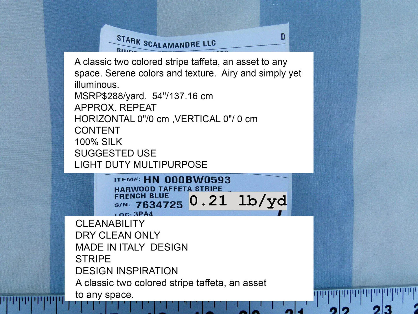 Scalamandre Harwood Taffeta Stripe French Blue Serene Colors And Texture MSRP USD 288