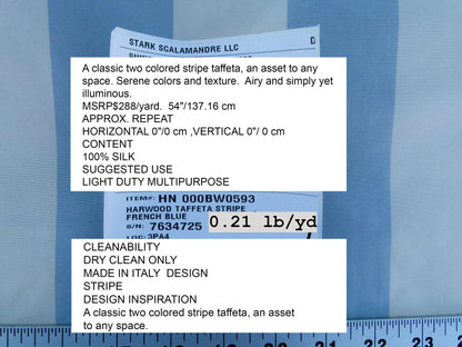 Scalamandre Harwood Taffeta Stripe French Blue Serene Colors And Texture MSRP USD 288