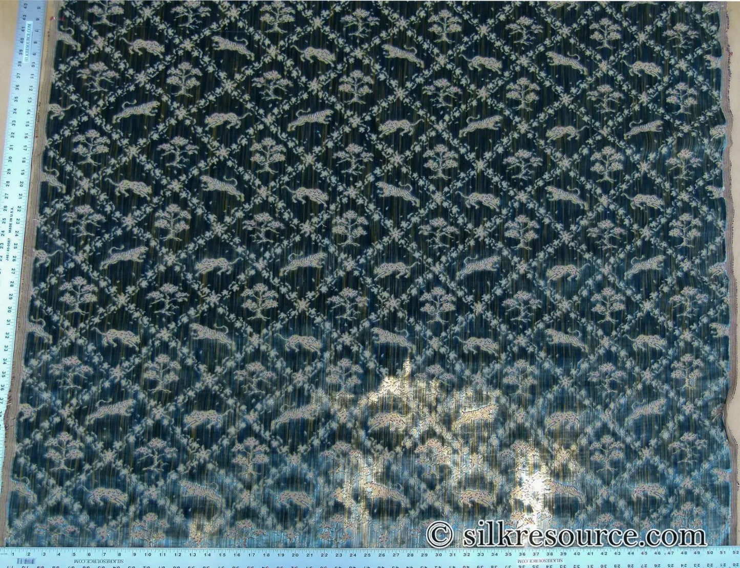 Scalamandre Santini Green Blue Silk Velvet Lion Animal Leopard Forest MSRP USD 882/y