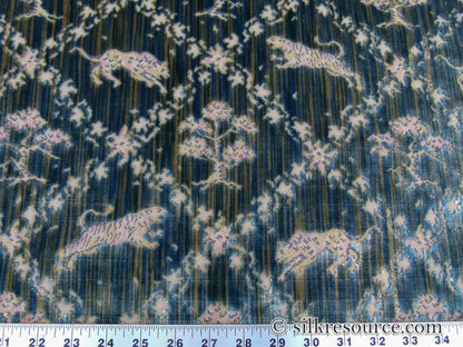 Scalamandre Santini Green Blue Silk Velvet Lion Animal Leopard Forest MSRP USD 882/y