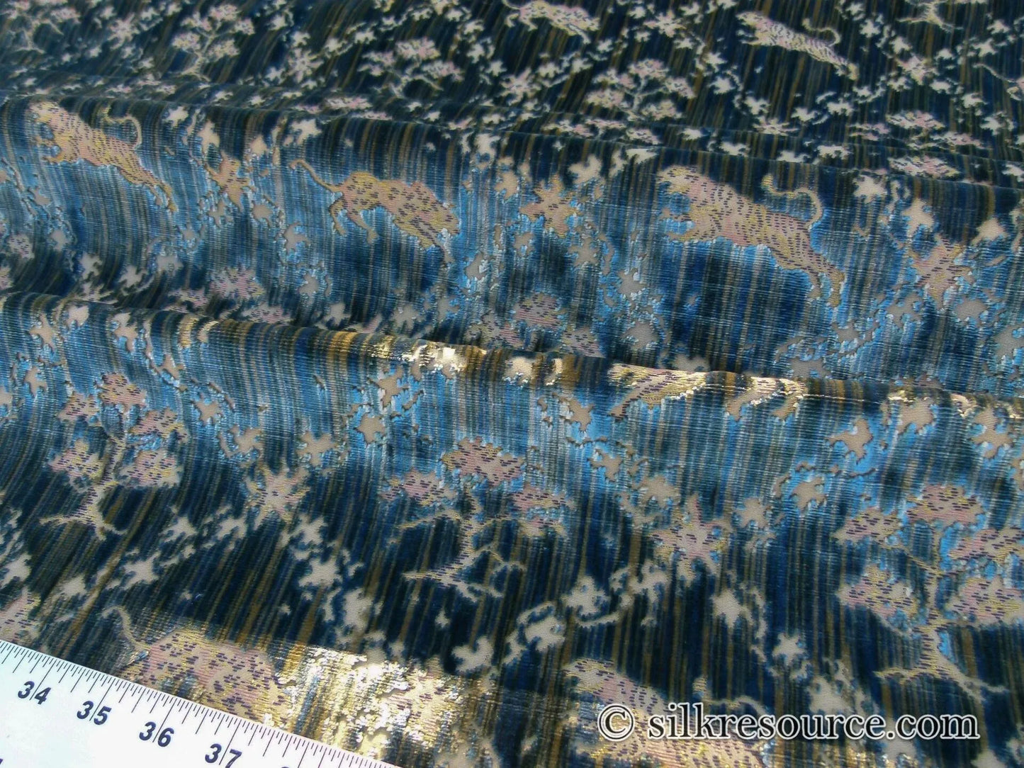 Scalamandre Santini Green Blue Silk Velvet Lion Animal Leopard Forest MSRP USD 882/y