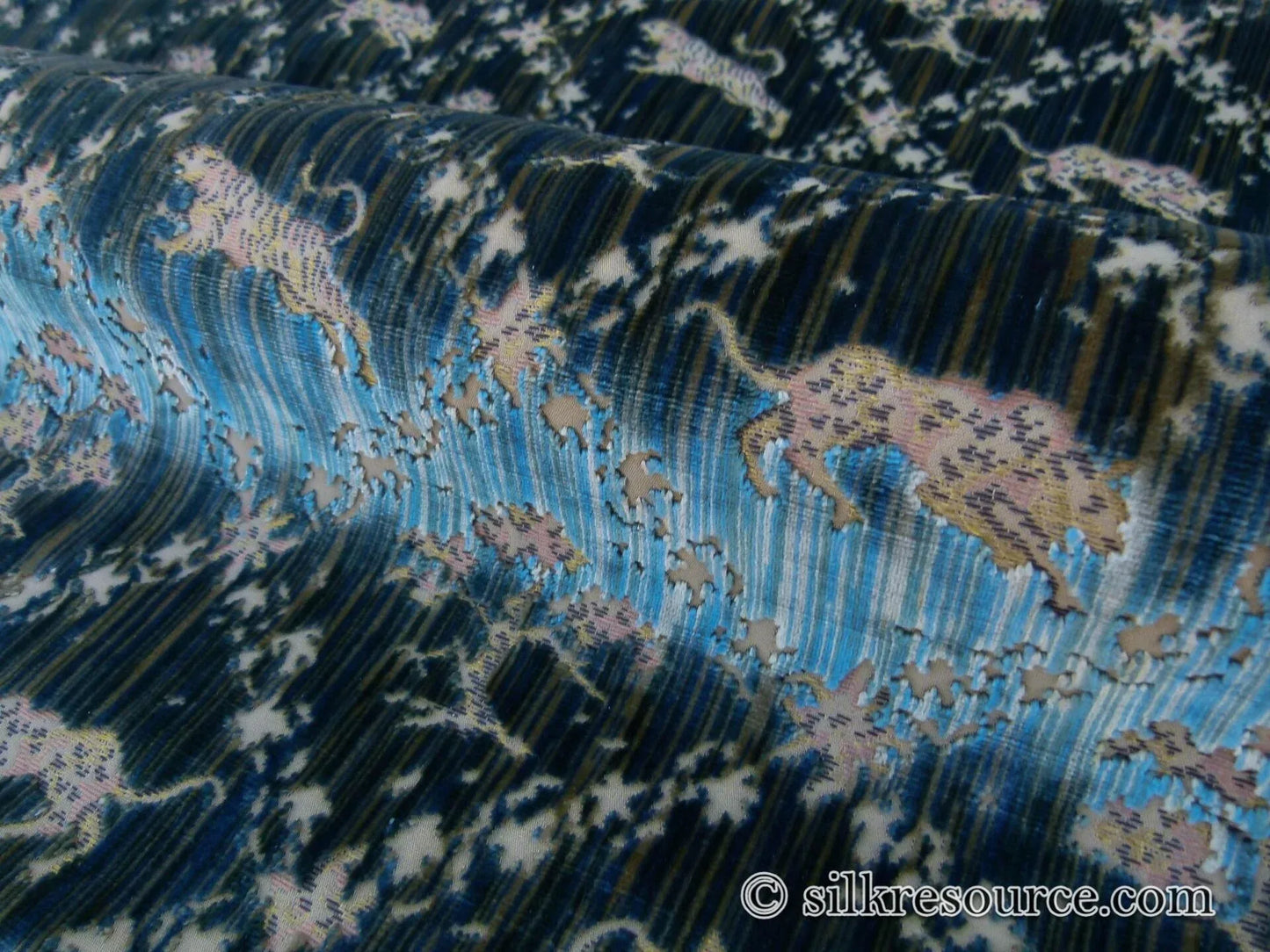Scalamandre Santini Green Blue Silk Velvet Lion Animal Leopard Forest MSRP USD 882/y