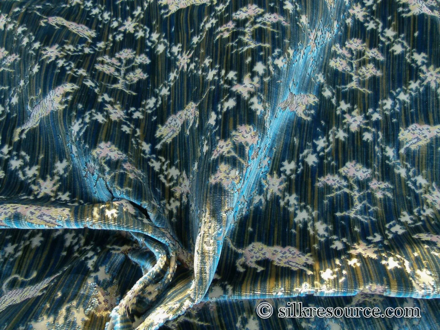 Scalamandre Santini Green Blue Silk Velvet Lion Animal Leopard Forest MSRP USD 882/y