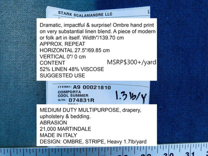 Scalamandre Comporta Cool Summer Ombre Hand Print Stripe Blue White Yellow MSRP USD 300+/y