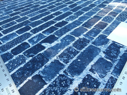 0.75y Scalamandre Jean Paul Gaultier Folk Indigo Jeans Denim Made Into Bricks Blue Green MSRP USD 420/y