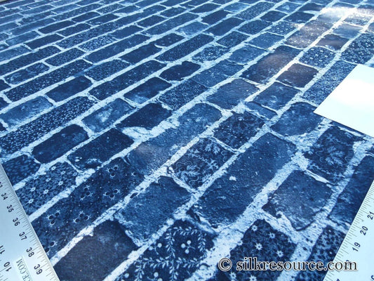 0.75y Scalamandre Jean Paul Gaultier Folk Indigo Jeans Denim Made Into Bricks Blue Green MSRP USD 420/y