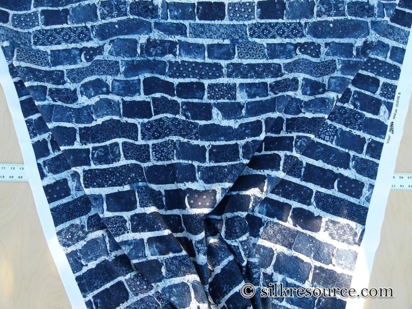 0.75y Scalamandre Jean Paul Gaultier Folk Indigo Jeans Denim Made Into Bricks Blue Green MSRP USD 420/y