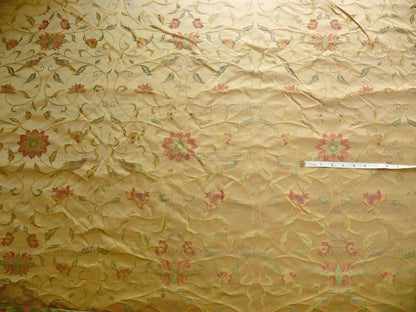 by yard 100%silk Lampas Satin Love Bird Curry Lite Gold