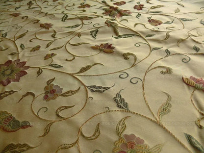 by yard 100%silk Lampas Satin Love Bird Curry Lite Gold