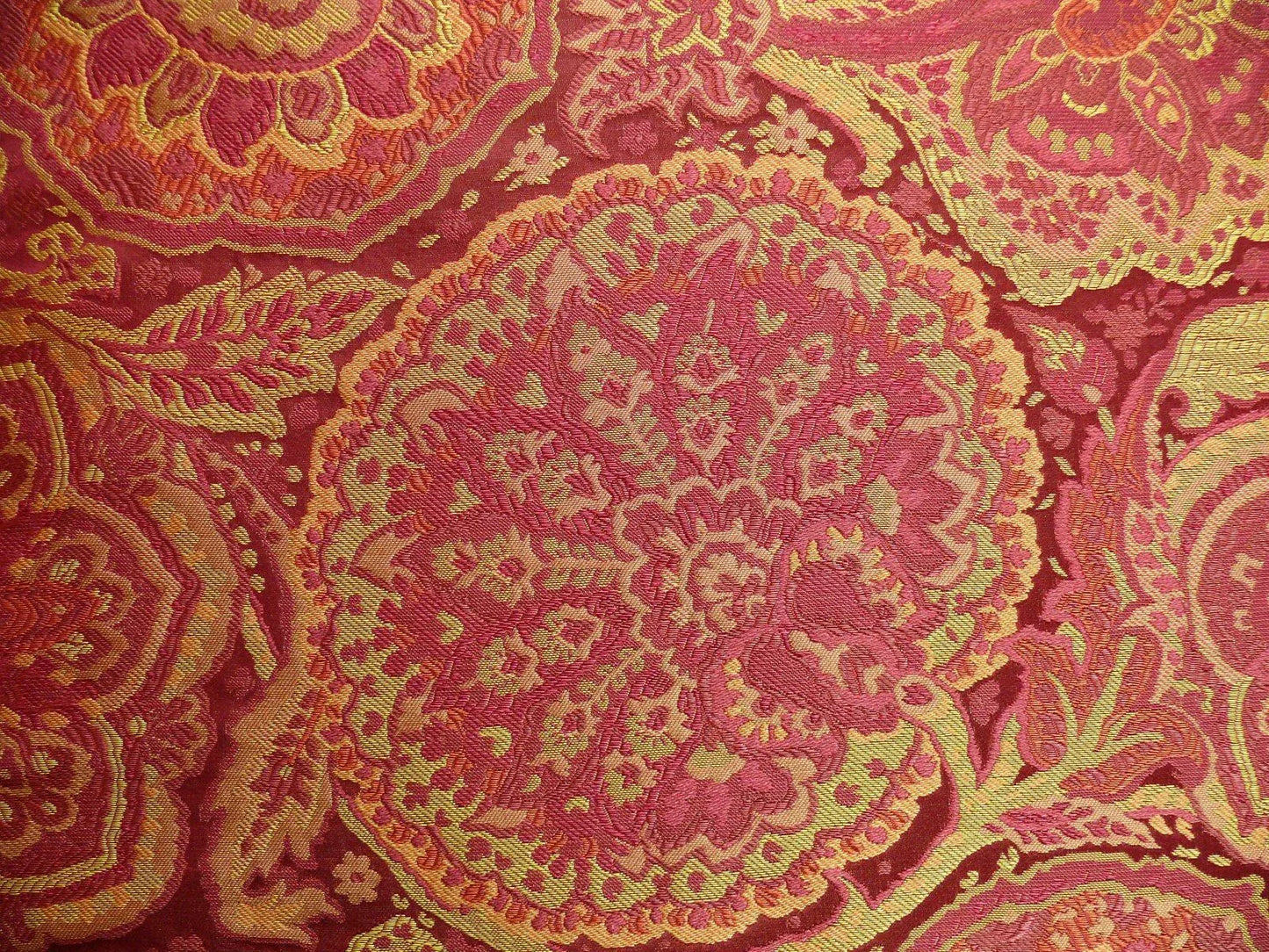 bty 100%silk Lampas Rich "claret" Red Pink &amp; Gold Kaleidoscope MSRP USD 300+/Y