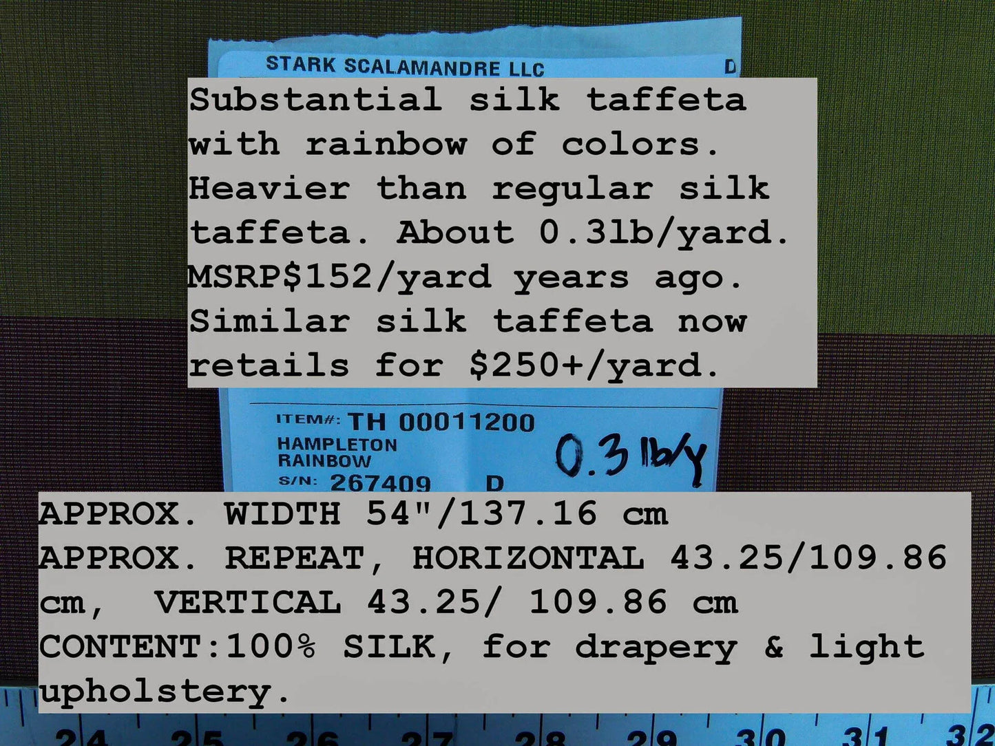 Scalamandre Hampleton Rainbow Silk Taffeta With Rainbow Of Colors MSRP USD 152