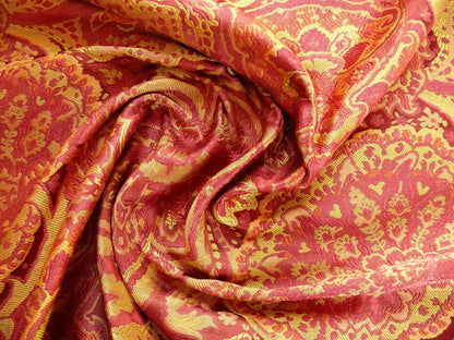 bty 100%silk Lampas Rich "claret" Red Pink &amp; Gold Kaleidoscope MSRP USD 300+/Y