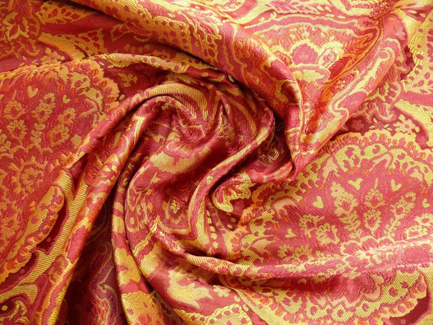 bty 100%silk Lampas Rich "claret" Red Pink &amp; Gold Kaleidoscope MSRP USD 300+/Y
