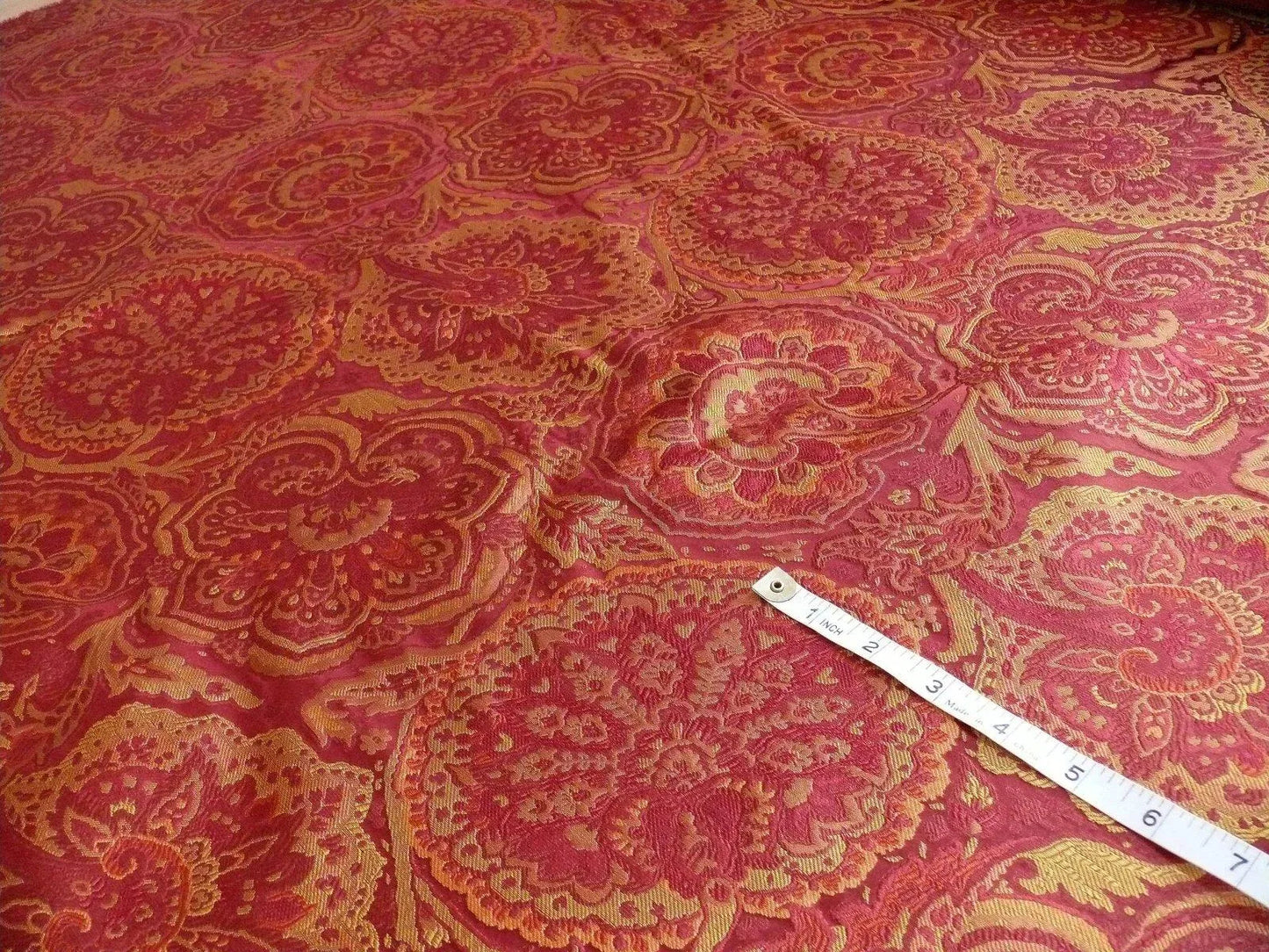 bty 100%silk Lampas Rich "claret" Red Pink &amp; Gold Kaleidoscope MSRP USD 300+/Y