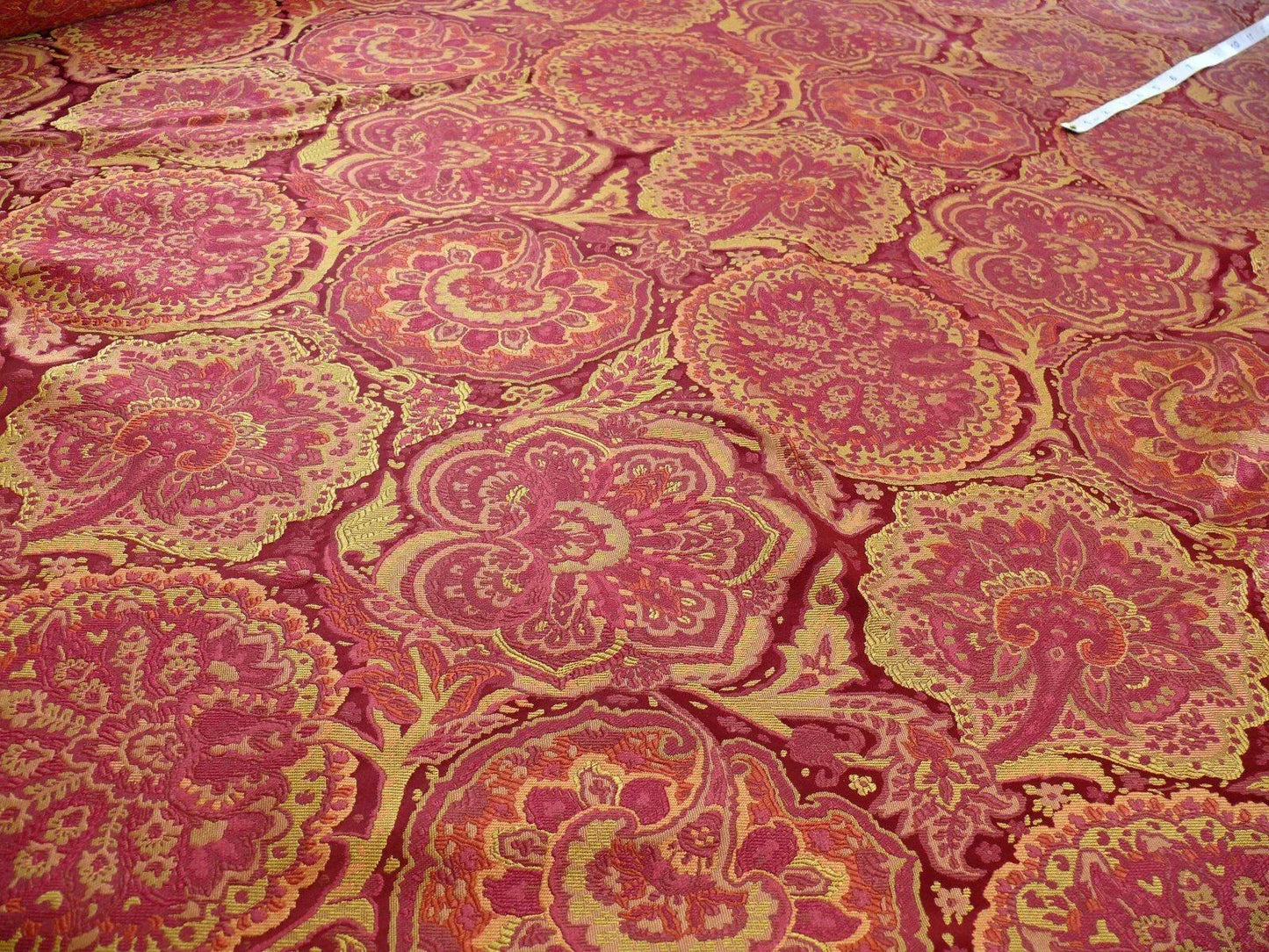 bty 100%silk Lampas Rich "claret" Red Pink &amp; Gold Kaleidoscope MSRP USD 300+/Y