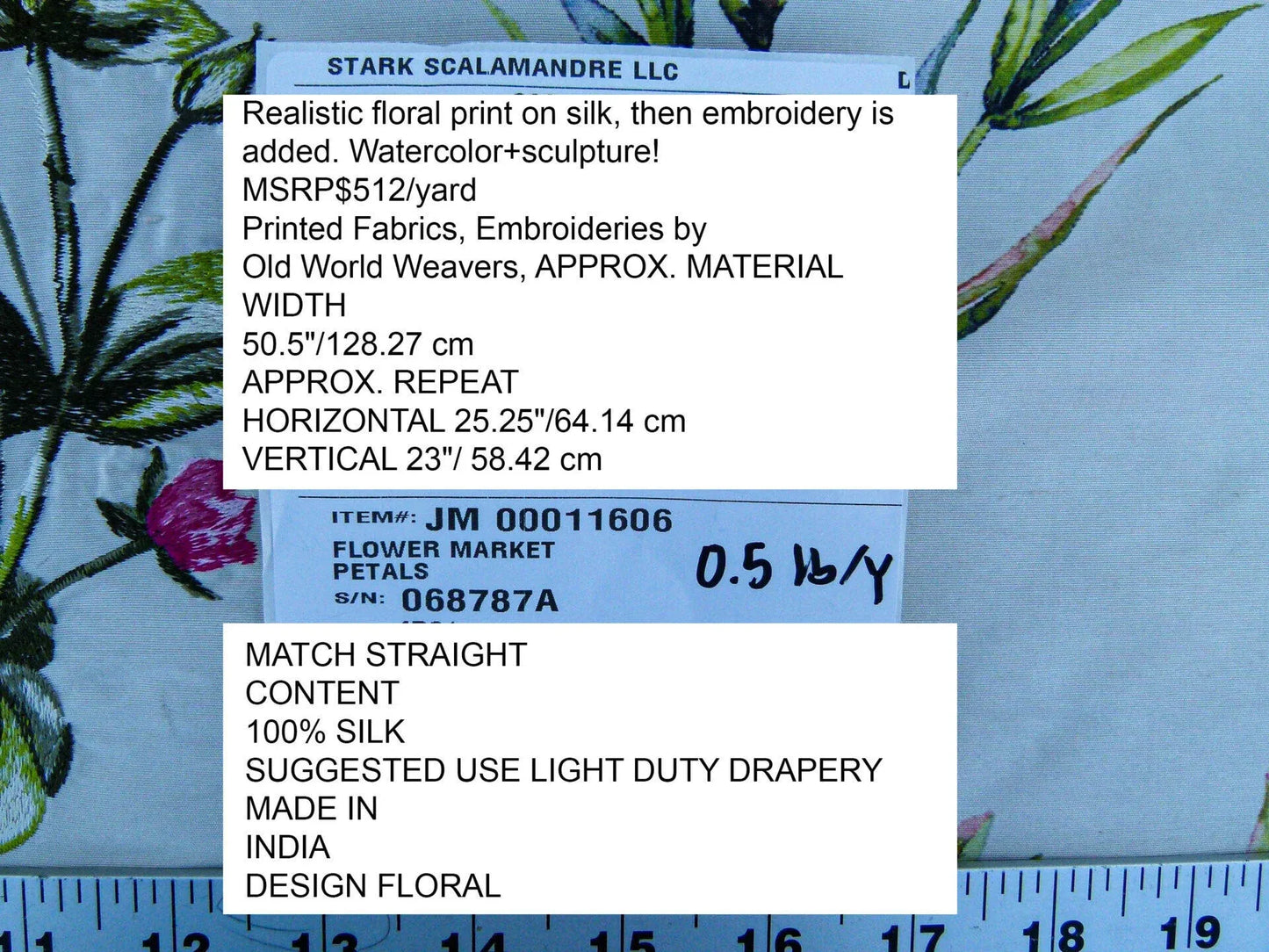 Scalamandre Flower Market Petals Floral Print Embroidery Pink Red Purple Green MSRP USD 512/y