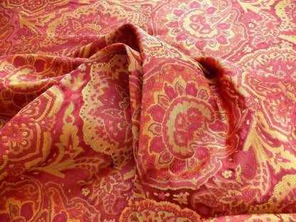 bty 100%silk Lampas Rich "claret" Red Pink &amp; Gold Kaleidoscope MSRP USD 300+/Y