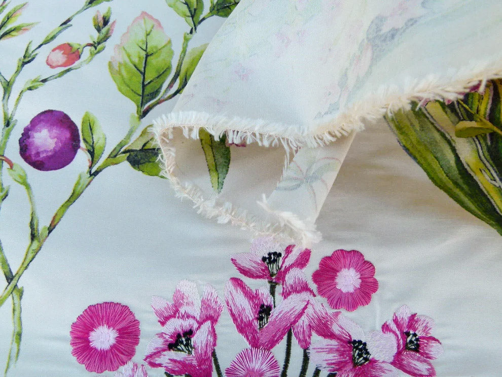 Scalamandre Flower Market Petals Floral Print Embroidery Pink Red Purple Green MSRP USD 512/y