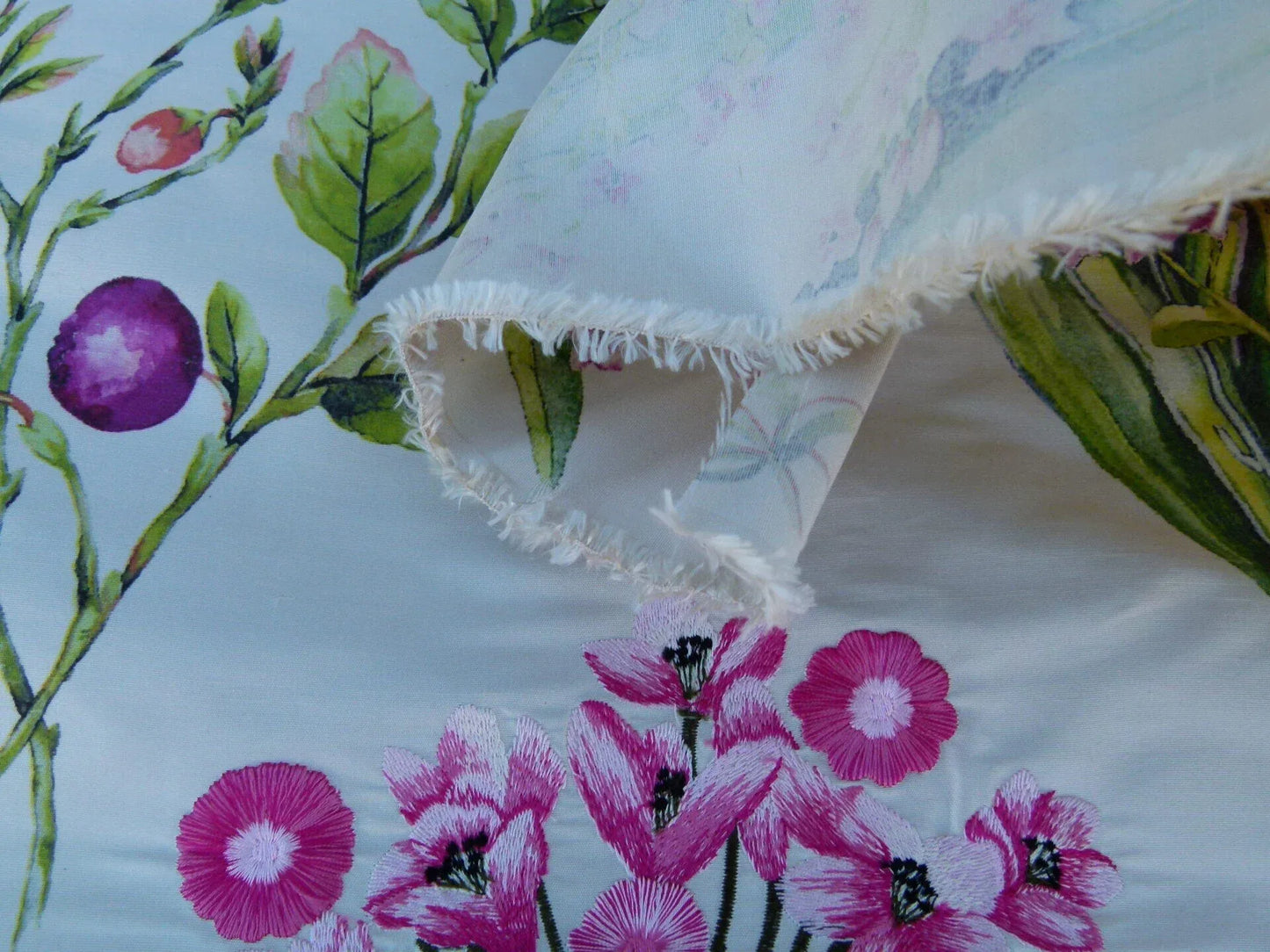 Scalamandre Flower Market Petals Floral Print Embroidery Pink Red Purple Green MSRP USD 512/y