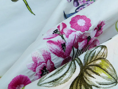 Scalamandre Flower Market Petals Floral Print Embroidery Pink Red Purple Green MSRP USD 512/y