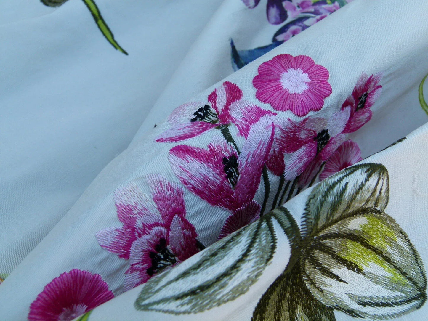 Scalamandre Flower Market Petals Floral Print Embroidery Pink Red Purple Green MSRP USD 512/y