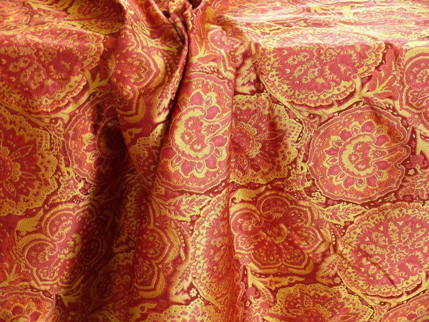 bty 100%silk Lampas Rich "claret" Red Pink &amp; Gold Kaleidoscope MSRP USD 300+/Y