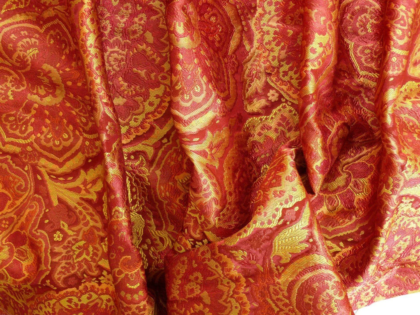 bty 100%silk Lampas Rich "claret" Red Pink &amp; Gold Kaleidoscope MSRP USD 300+/Y