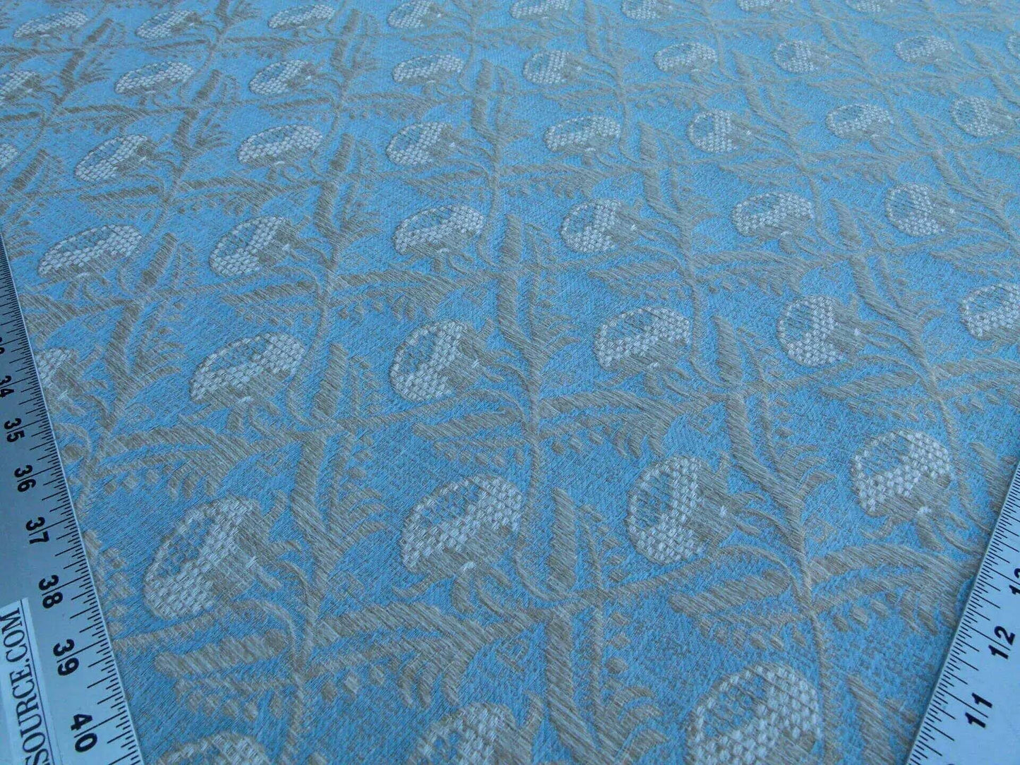 Scalamandre Boutonniere Powder Blue Renaissance Small Scale Berry Pomegranate Jacquard Cotton Linen MSRP USD 402/y