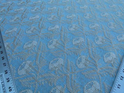 Scalamandre Boutonniere Powder Blue Renaissance Small Scale Berry Pomegranate Jacquard Cotton Linen MSRP USD 402/y