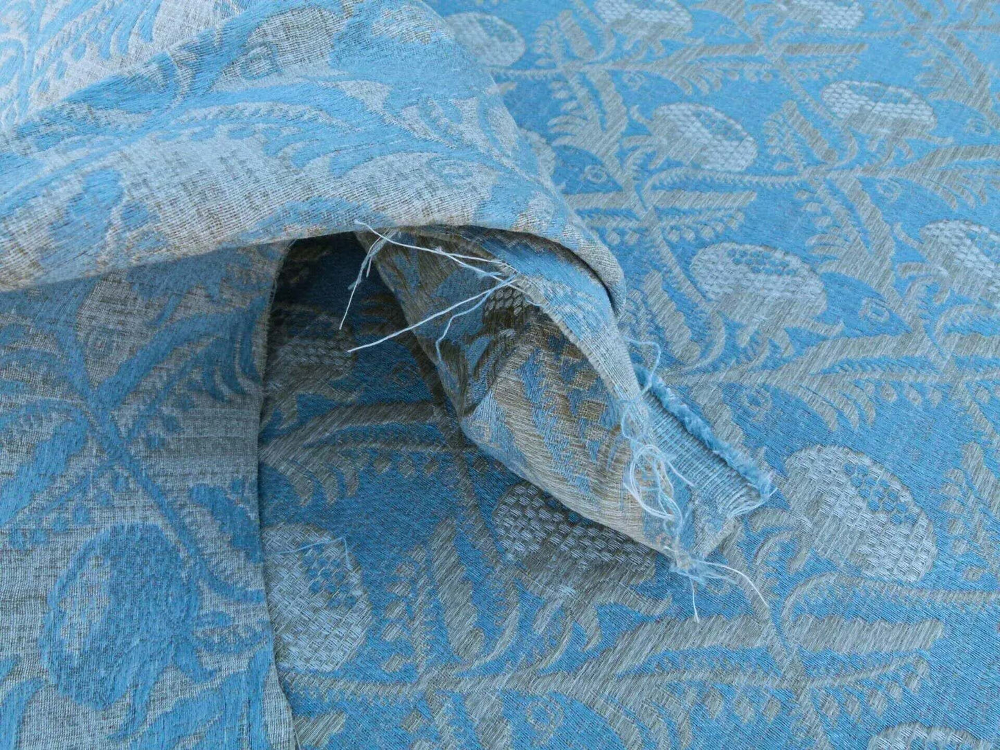 Scalamandre Boutonniere Powder Blue Renaissance Small Scale Berry Pomegranate Jacquard Cotton Linen MSRP USD 402/y