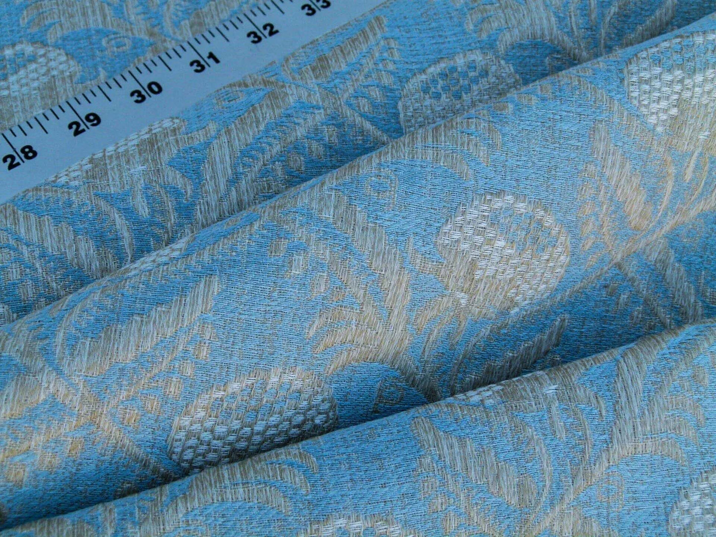 Scalamandre Boutonniere Powder Blue Renaissance Small Scale Berry Pomegranate Jacquard Cotton Linen MSRP USD 402/y