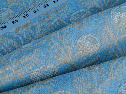 Scalamandre Boutonniere Powder Blue Renaissance Small Scale Berry Pomegranate Jacquard Cotton Linen MSRP USD 402/y