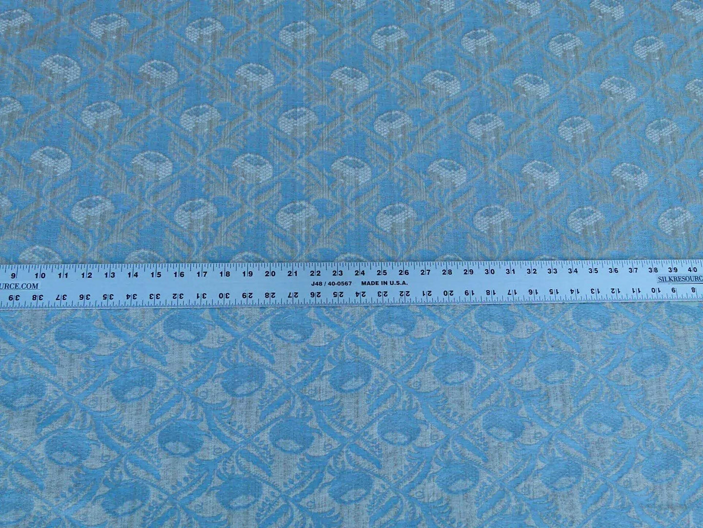 Scalamandre Boutonniere Powder Blue Renaissance Small Scale Berry Pomegranate Jacquard Cotton Linen MSRP USD 402/y