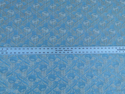 Scalamandre Boutonniere Powder Blue Renaissance Small Scale Berry Pomegranate Jacquard Cotton Linen MSRP USD 402/y