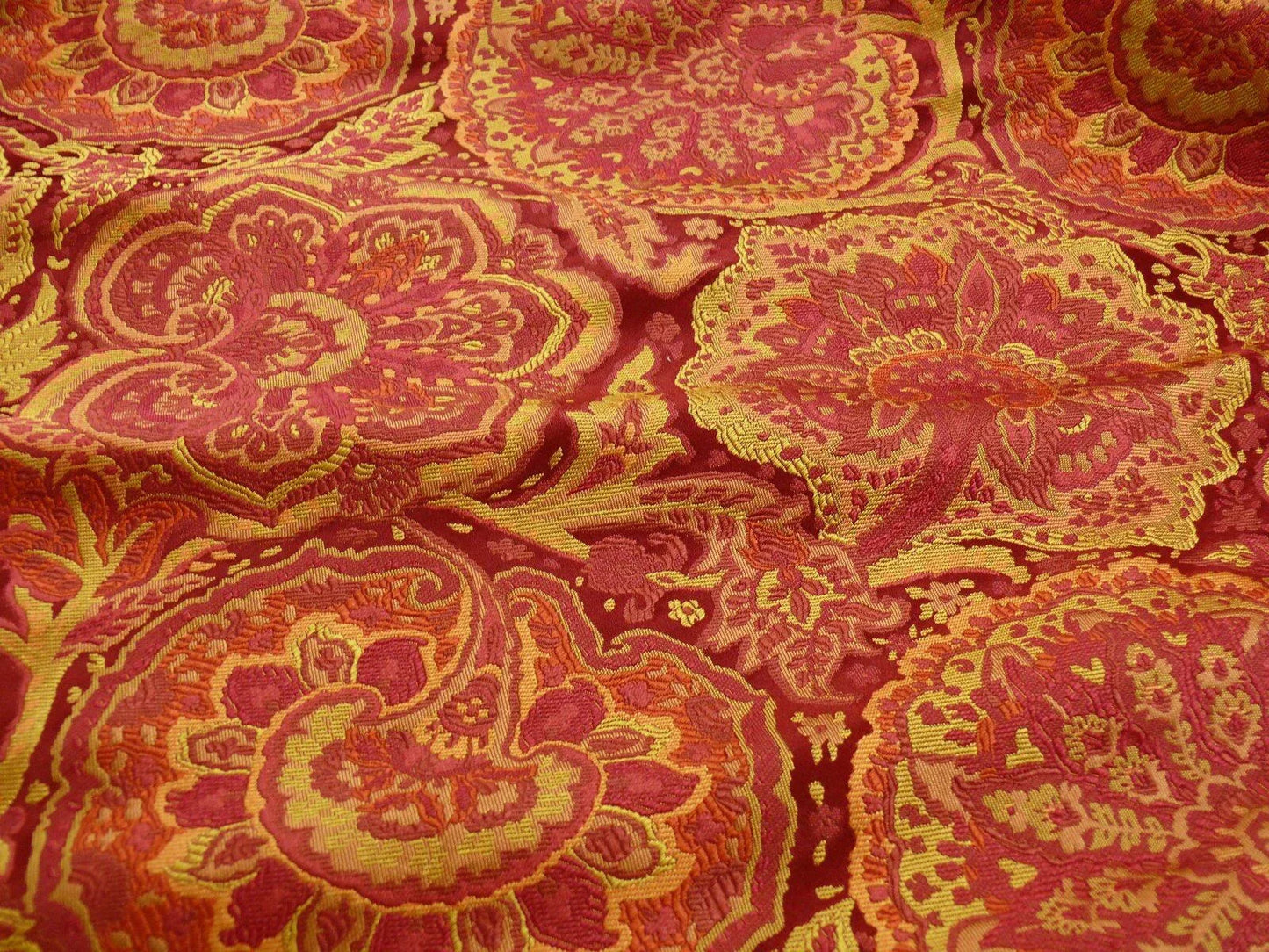 bty 100%silk Lampas Rich "claret" Red Pink &amp; Gold Kaleidoscope MSRP USD 300+/Y