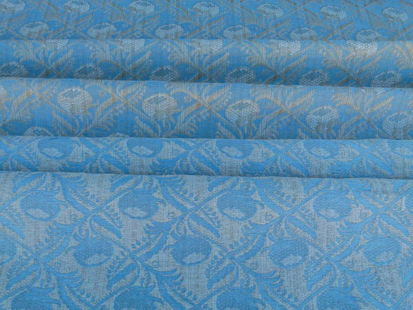 Scalamandre Boutonniere Powder Blue Renaissance Small Scale Berry Pomegranate Jacquard Cotton Linen MSRP USD 402/y