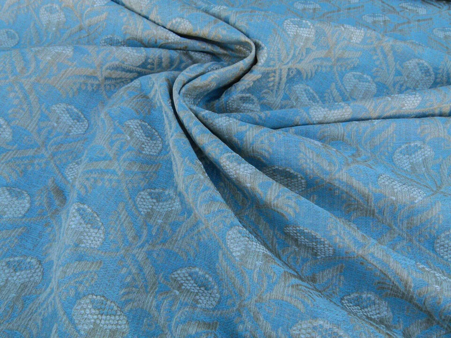 Scalamandre Boutonniere Powder Blue Renaissance Small Scale Berry Pomegranate Jacquard Cotton Linen MSRP USD 402/y