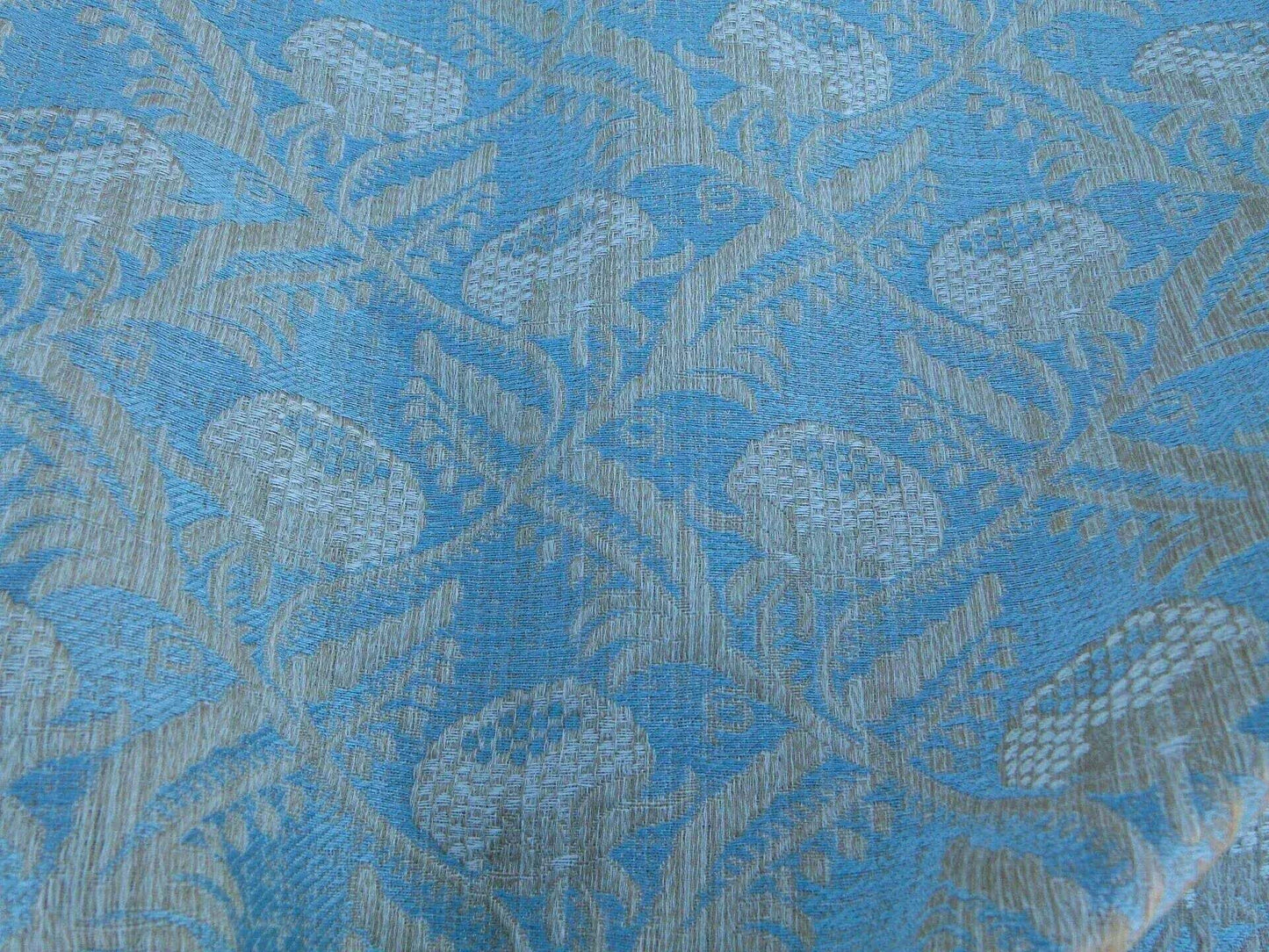 Scalamandre Boutonniere Powder Blue Renaissance Small Scale Berry Pomegranate Jacquard Cotton Linen MSRP USD 402/y