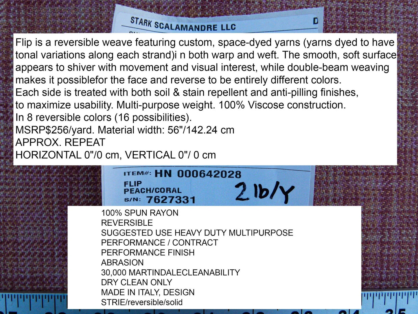Scalamandre Flip Peach Coral Double Sided Space Dyed Yarns Reversible Colors  Pink Peach MSRP USD 358/y