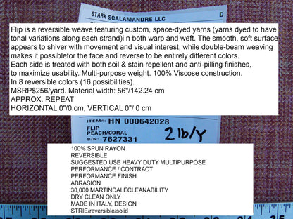 Scalamandre Flip Peach Coral Double Sided Space Dyed Yarns Reversible Colors  Pink Peach MSRP USD 358/y