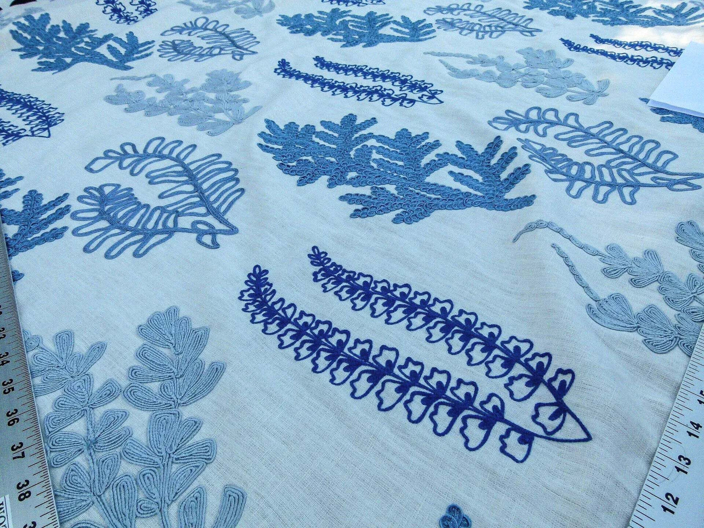 Scalamandre Harbor Blue Seaweeds Ocean Plants Coral Reef Embroidery Linen MSRP USD 288