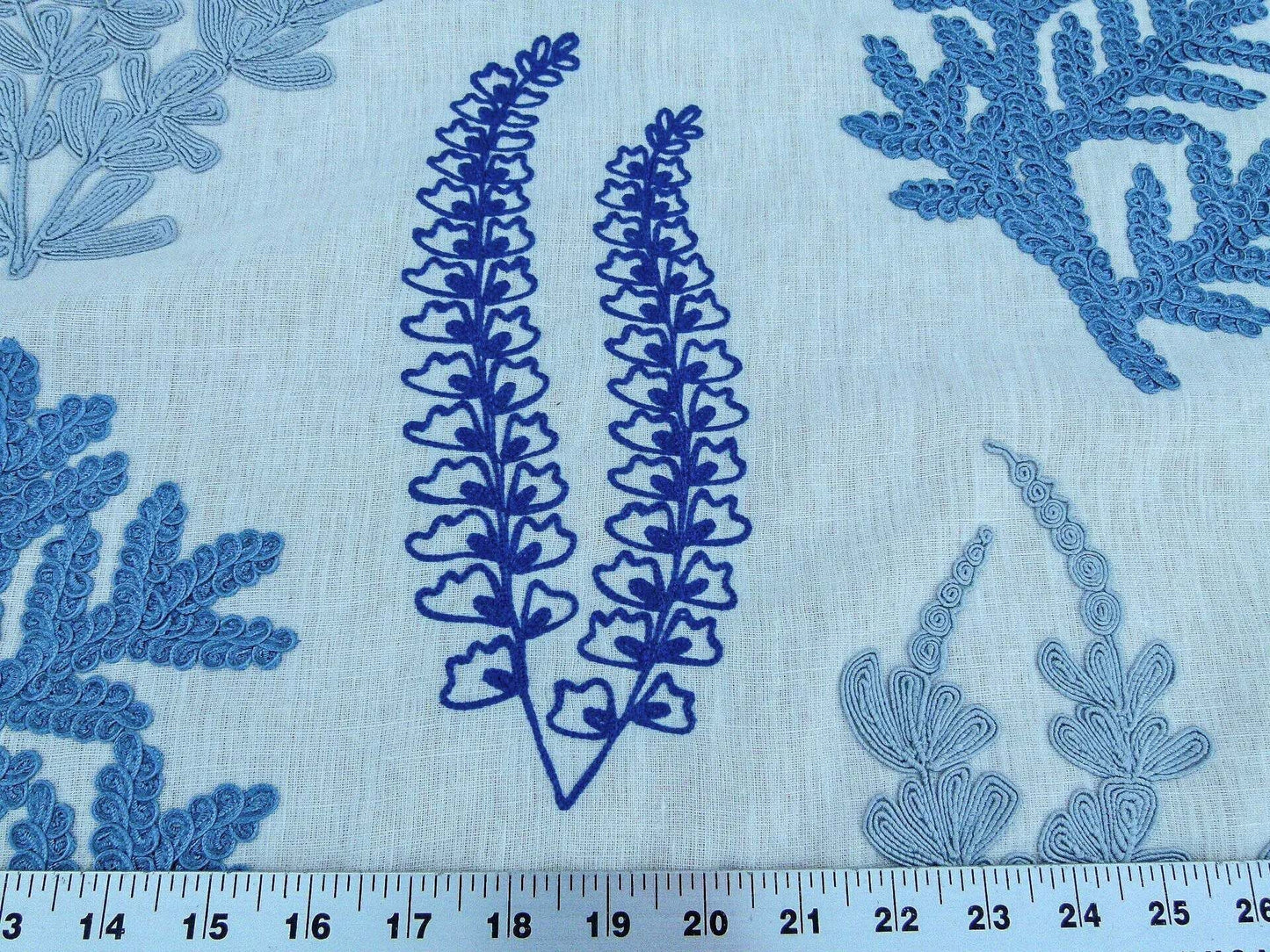 Scalamandre Harbor Blue Seaweeds Ocean Plants Coral Reef Embroidery Linen MSRP USD 288