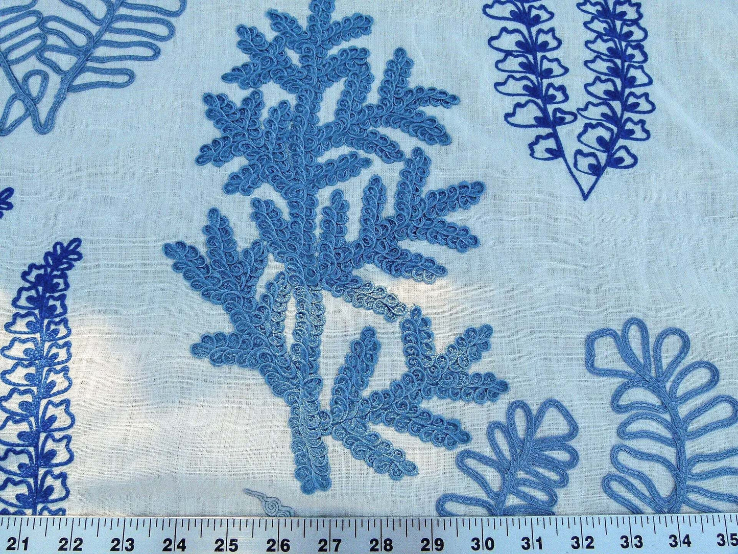 Scalamandre Harbor Blue Seaweeds Ocean Plants Coral Reef Embroidery Linen MSRP USD 288