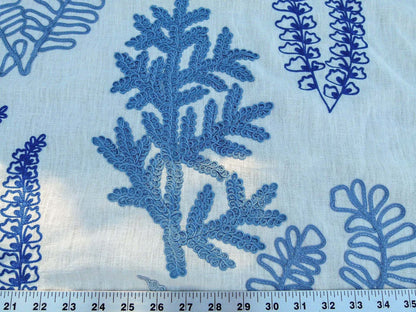 Scalamandre Harbor Blue Seaweeds Ocean Plants Coral Reef Embroidery Linen MSRP USD 288