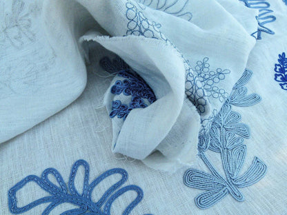 Scalamandre Harbor Blue Seaweeds Ocean Plants Coral Reef Embroidery Linen MSRP USD 288