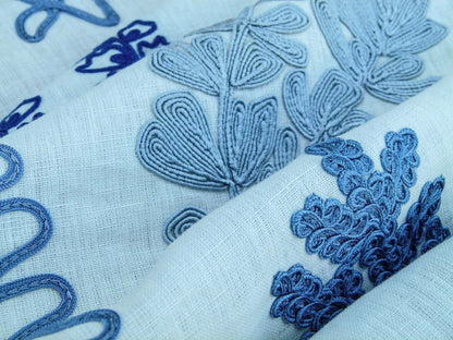 Scalamandre Harbor Blue Seaweeds Ocean Plants Coral Reef Embroidery Linen MSRP USD 288