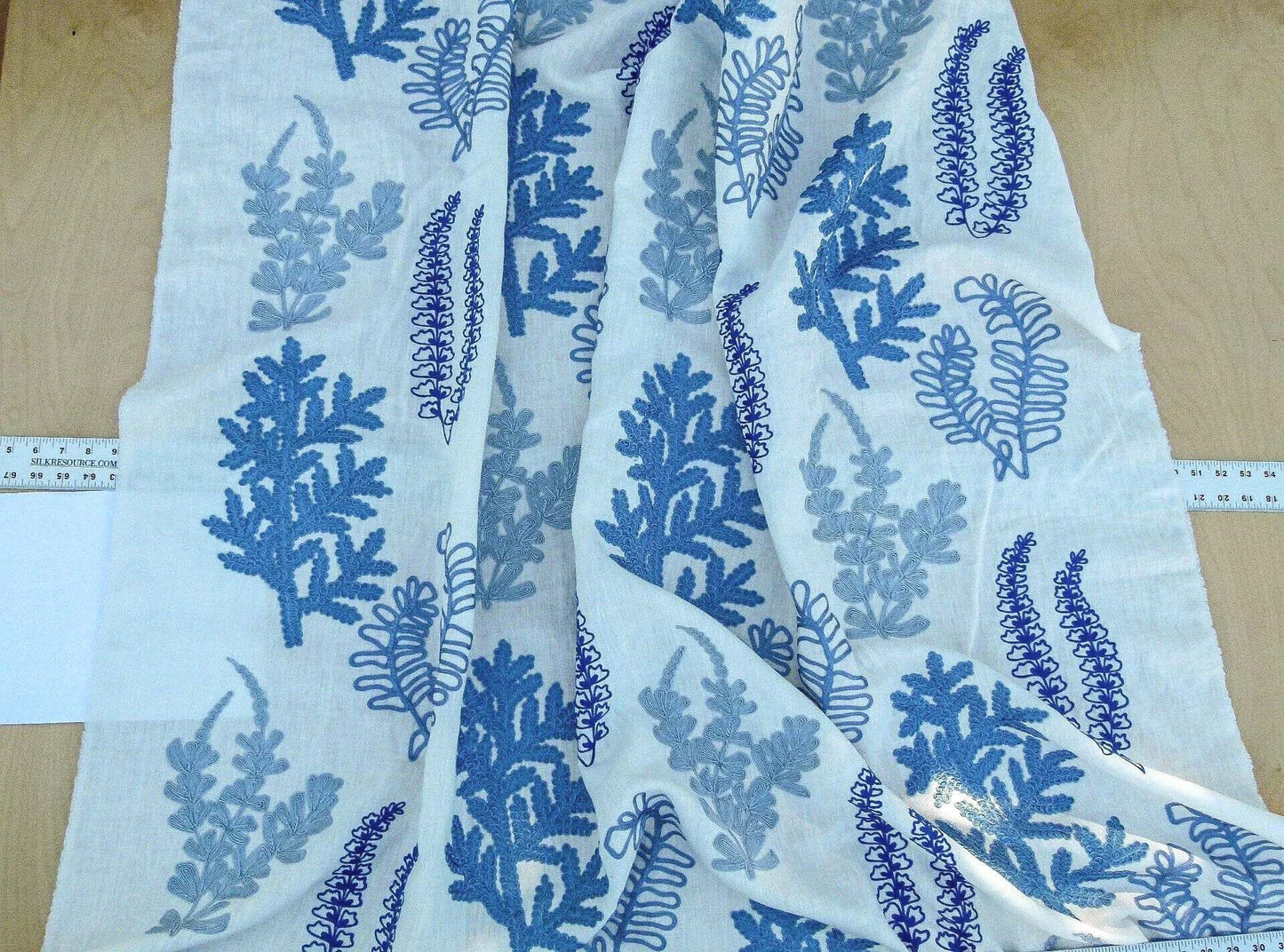 Scalamandre Harbor Blue Seaweeds Ocean Plants Coral Reef Embroidery Linen MSRP USD 288